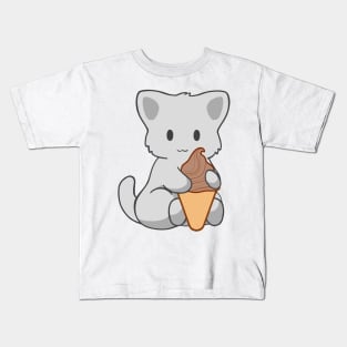 Chocolate Ice Cream White Cat Kids T-Shirt